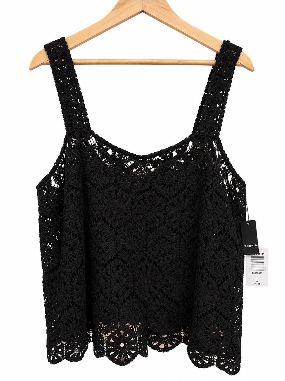 Torrid Festi Black Crochet Lace Tank Top Size 1 14-16 NWT